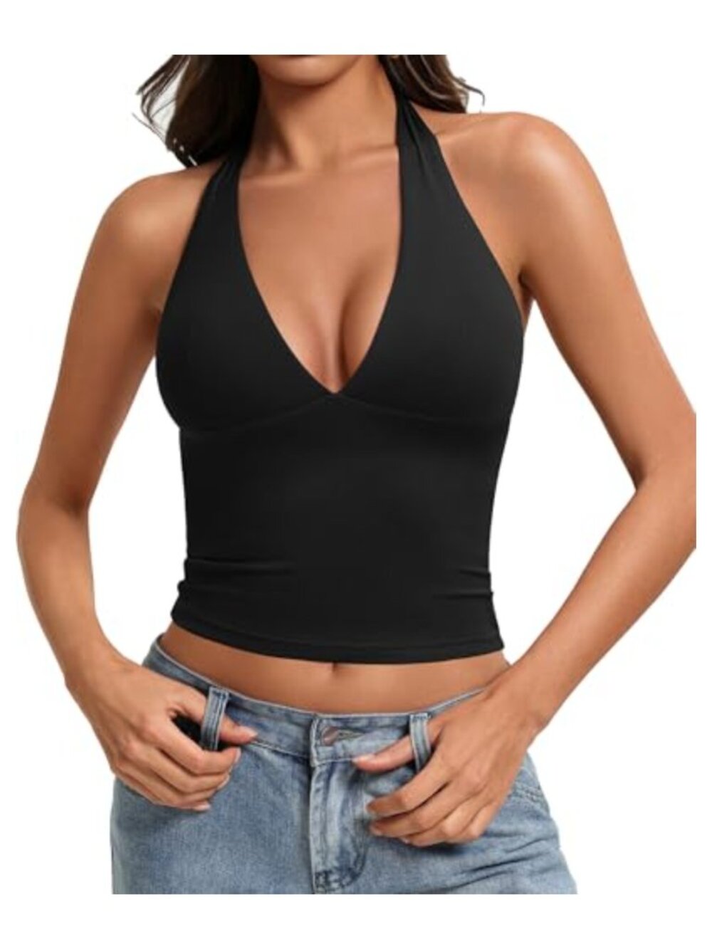 Women's Halter Crop Top Deep V Neck Backless Sleeveless Summer Going Out Tank